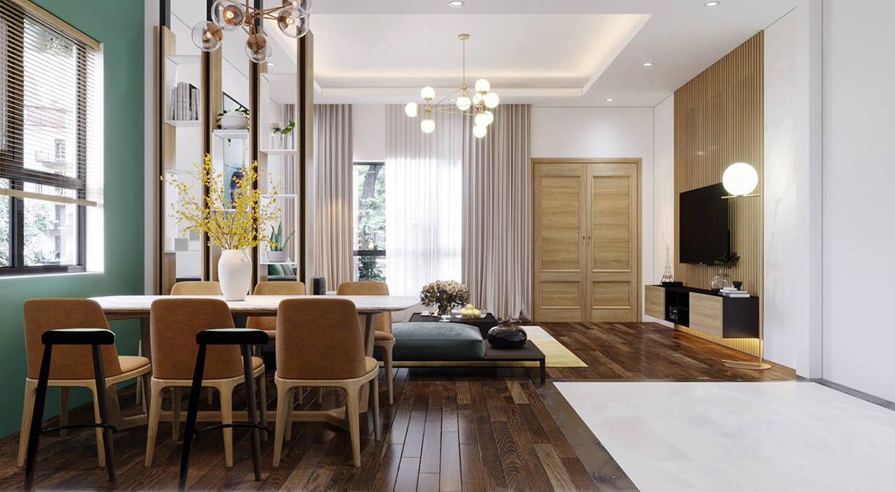 Thiết kế nội thất phòng khách bếp nhà phố